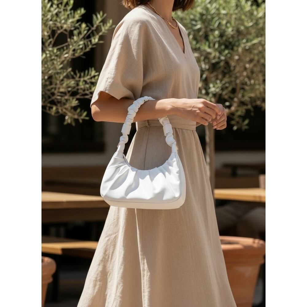 White Cloud Ruched Mini Shoulder Bag NWOT